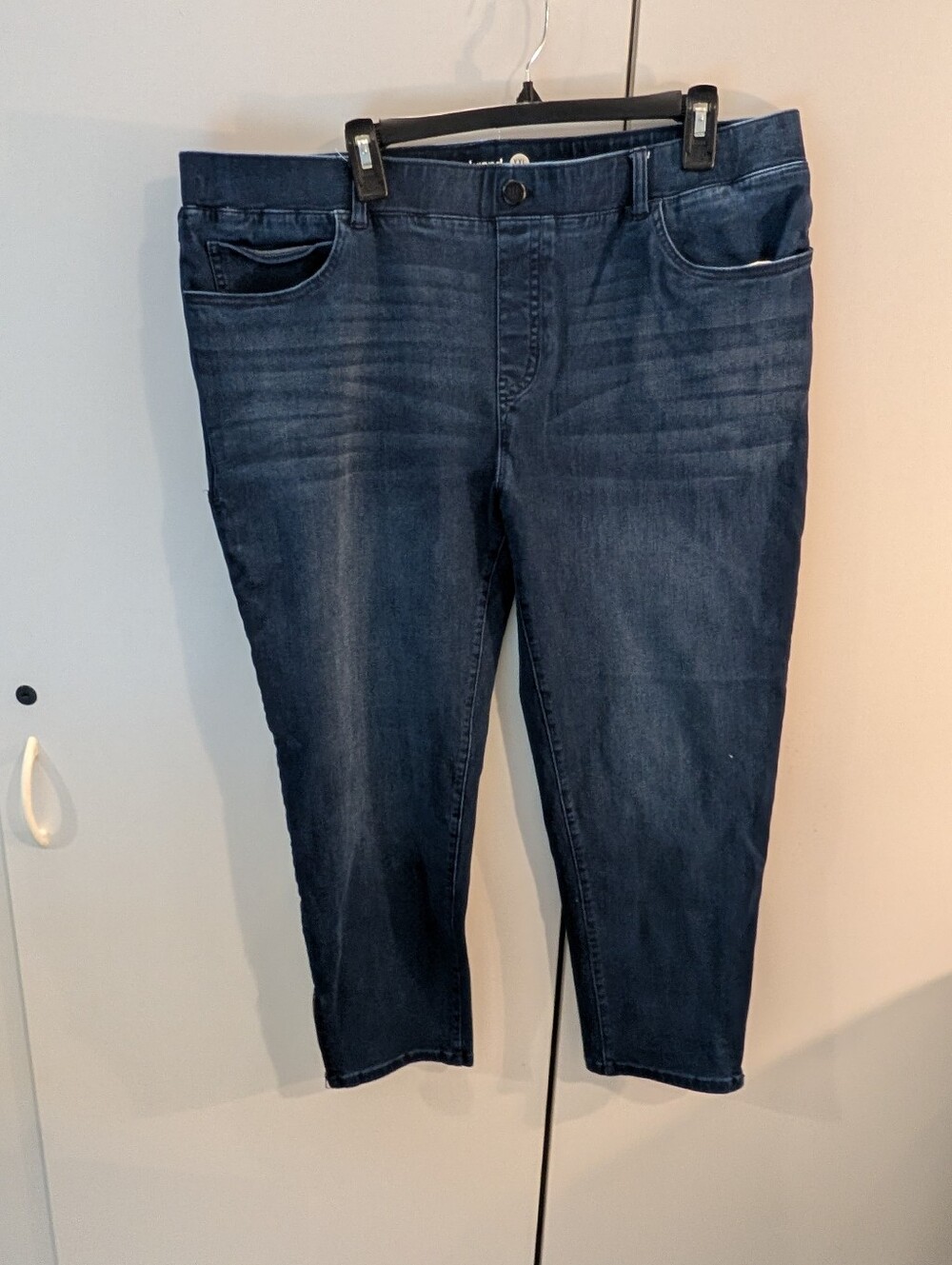 Betabrand Woman's XXL Long Cropped Dark Blue Stretch Denim Jeans